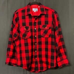 Vintage Contender Red Black Buffalo Plaid Flannel Shirt M 80s 90s Grunge